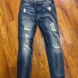 7 For All Mankind Dark Blue Distressed Skinny Jeans
